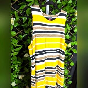 Vince Camuto Yellow and Brown Striped Midi Dress